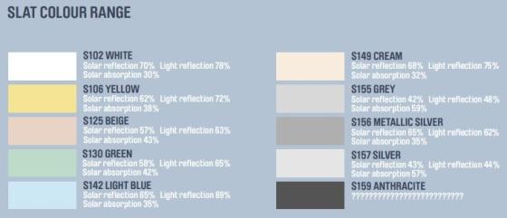 Slat Colour Range